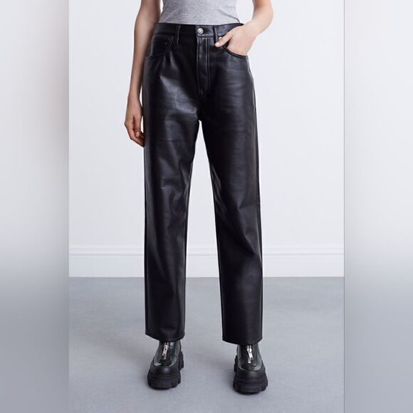 NWOT Agolde 90's Pinch Waist Ultra High Rise Straight Leg Leather Pants Size 28 - Picture 3 of 10